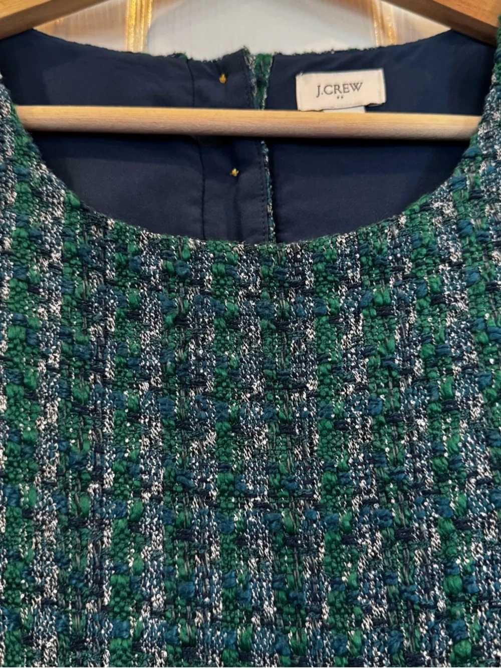 J.Crew Green Blue Tweed Sleeveless Top Size Large Textured Bouclé